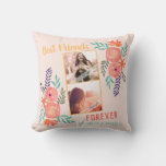 Custom Bff Photo Coral Pink Watercolor Flower  Throw Pillow at Zazzle