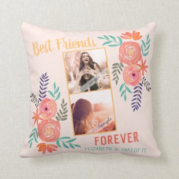 Custom Bff Photo Coral Pink Watercolor Flower  Throw Pillow by DesignByLang at Zazzle