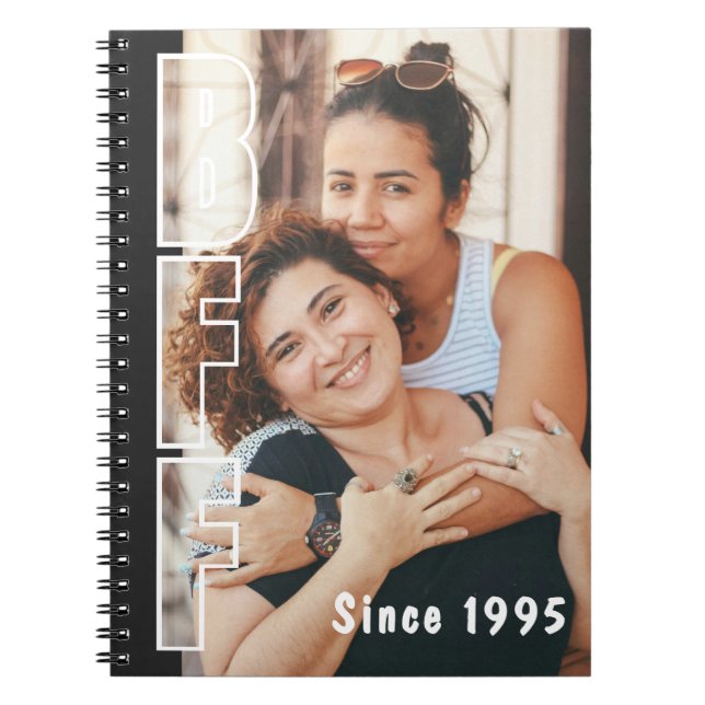 Custom BFF Since Year Photo Illusion Black  Notebook (Front)