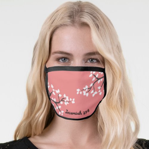 CUSTOM Bible Scripture Text on Pretty Floral Coral Face Mask