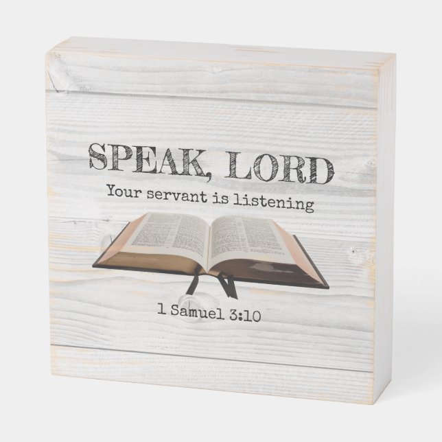 Custom Bible SPEAK LORD Rustic Christian Wooden Box Sign (Angled Horizontal)