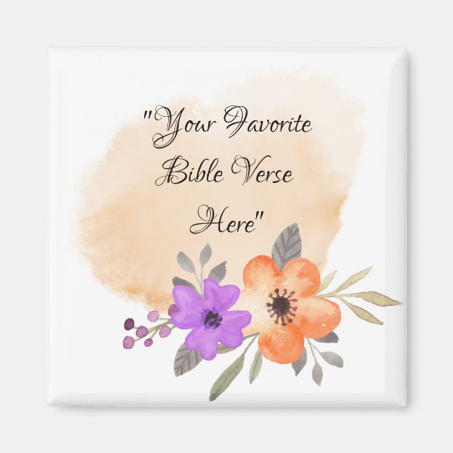 Custom Bible Verse on Peach Background and Flower Magnet (Front)