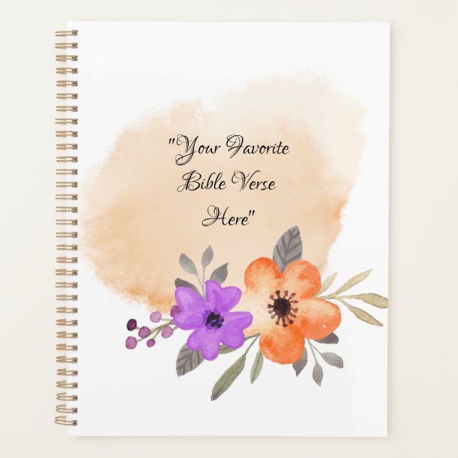 Custom Bible Verse on Peach Background and Flower Planner (Front)