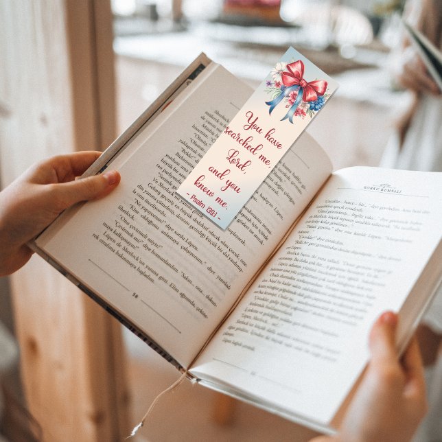 Custom Bible Verse Psalm 37:4 Floral Bow Red Blue Bookmarks (Creator Uploaded)