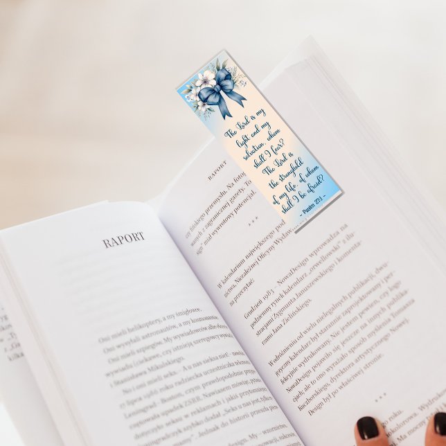 Custom Bible Verses Psalm 27:1 Floral Bow Blue Bookmarks (Creator Uploaded)