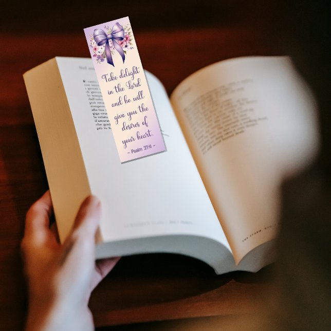 Custom Bible Verses Psalm 37:4 Floral Bow Purple Bookmarks (Creator Uploaded)