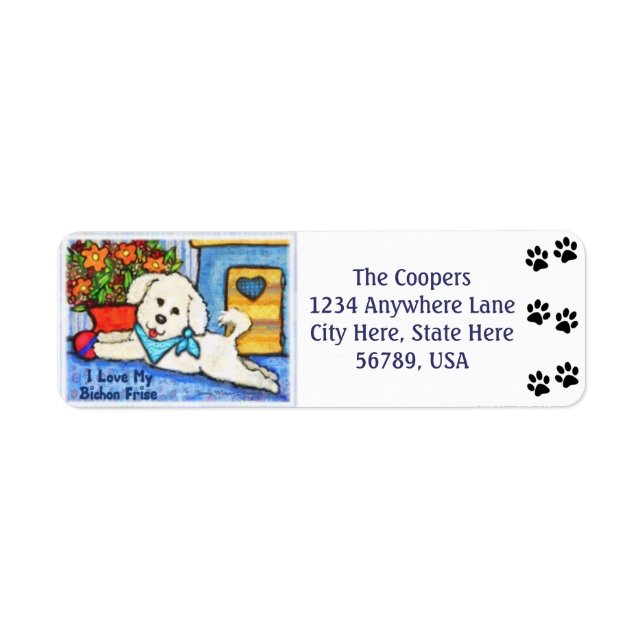 Custom Bichon Frise Dog Art Return Address Labels (Front)