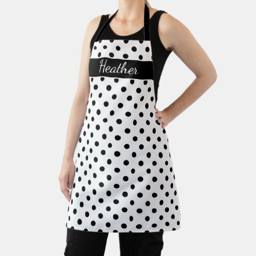 Custom big black  white polkadots pattern kitchen apron