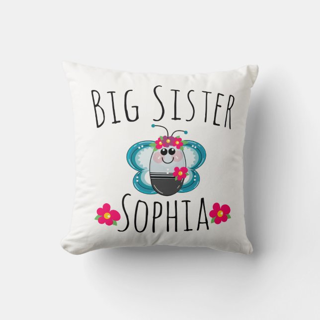 Custom Big Sister Butterfly and flower Throw Pillow (Front)