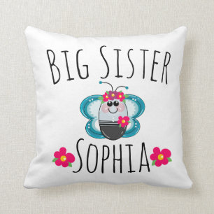 Custom Big Sister Butterfly and flower Throw Pillow