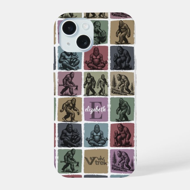 Custom Bigfoot Name Initial Retro Forest Art Iphone Case (Back)