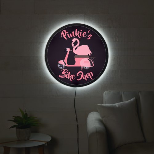 Custom Bike Repair Shop Flamingo Garage Home Decor LED Sign