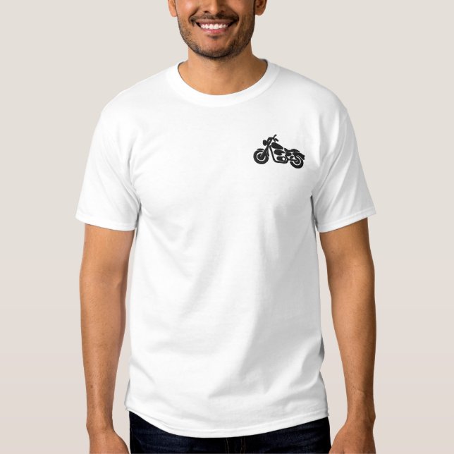 Custom Biker Design Embroidered T-Shirt (Front)