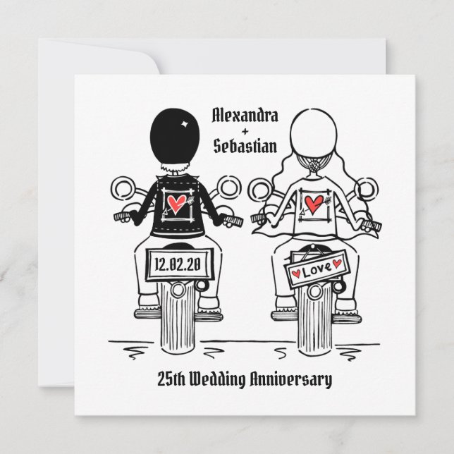 Custom Biker Motorcycle Wedding Anniversary Invitation (Front)