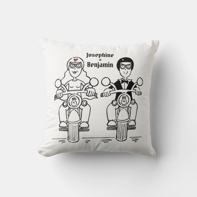Custom Biker Motorcycle Wedding Gift Throw Cushion (Front)