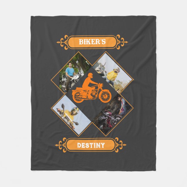 Custom Biker Photo Collage Fleece Blanket (Front)