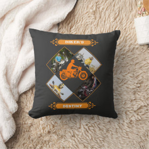 Custom Biker Photo Collage Throw Pillow