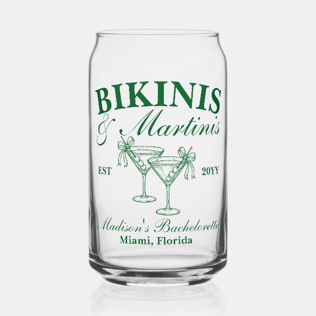 Custom Bikinis and Martinis Bachelorette Party Can Glass (Front)
