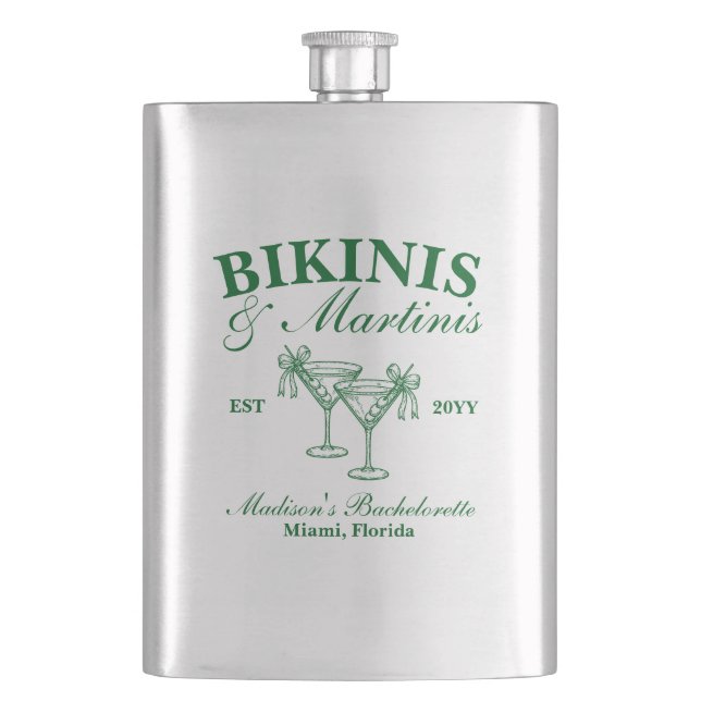 Custom Bikinis and Martinis Bachelorette Party Flask (Front)