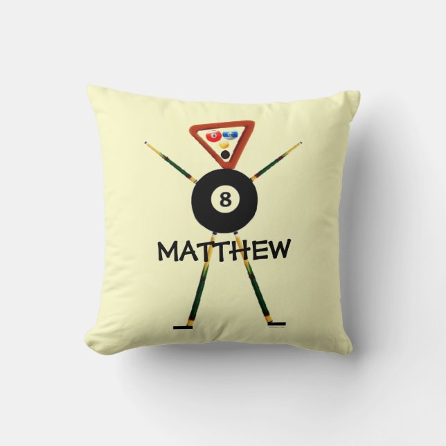 Custom Billiards Cartoon Throw Pillow (Front)