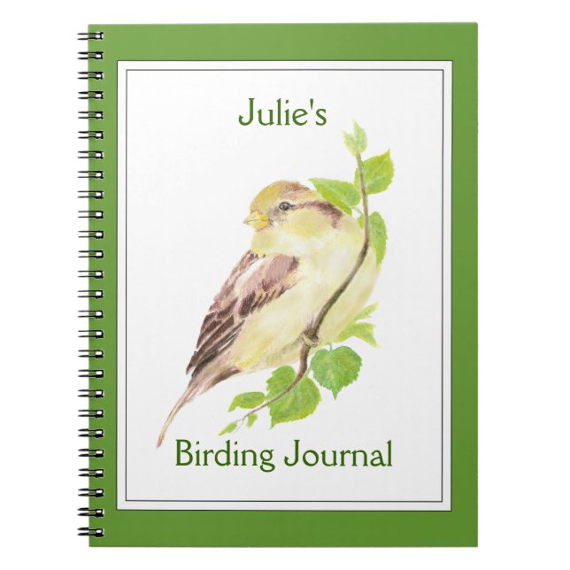 Custom,Birder Journal with Watercolor Sparrow (Front)
