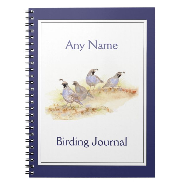 Custom Birding Journal Watercolor California Quail (Front)