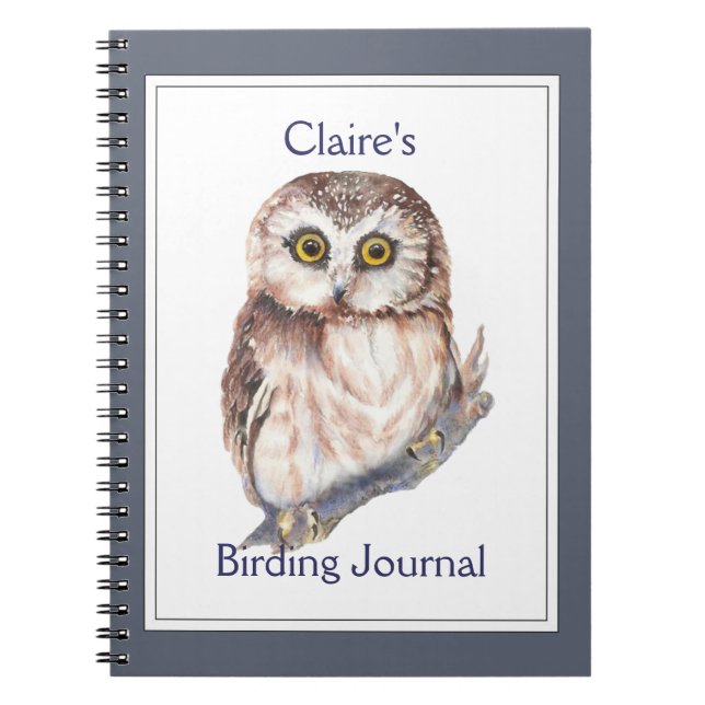 Custom, Birding  Journal Watercolor Owl (Front)