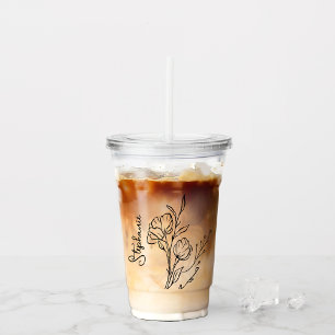 Custom Birth Flower Acrylic Tumbler With Name