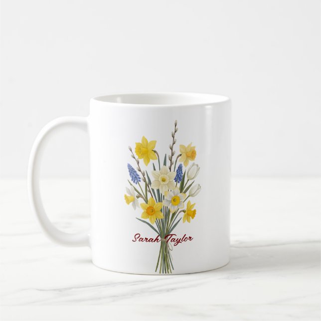 Custom Birth Flower Daffodil Personalized Mug (Left)