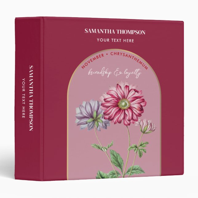 Custom Birth Flower Month November Chrysanthemum 3 Ring Binder (Front/Spine)