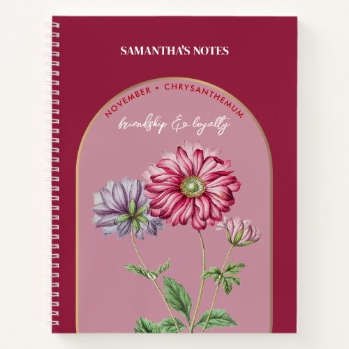 Custom Birth Flower Month November Chrysanthemum Notebook