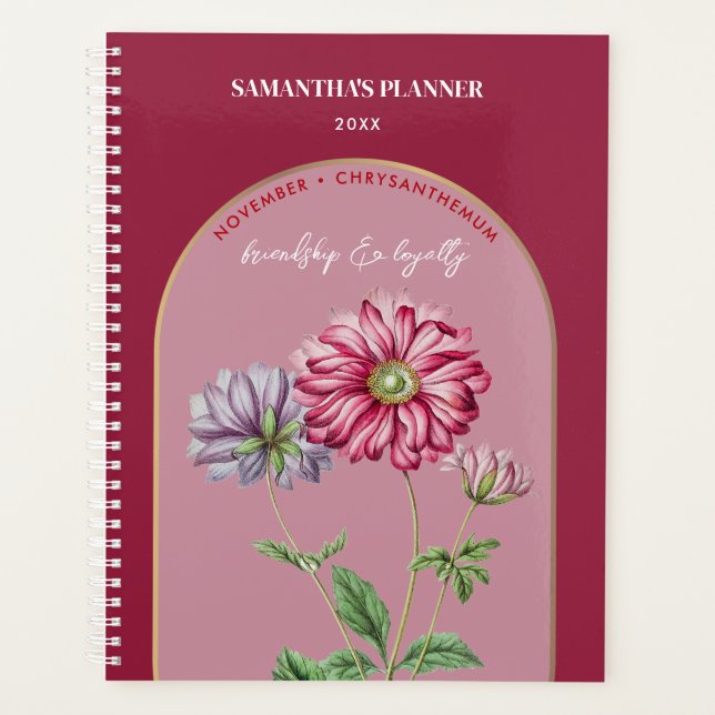 Custom Birth Flower Month November Chrysanthemum  Planner (Front)