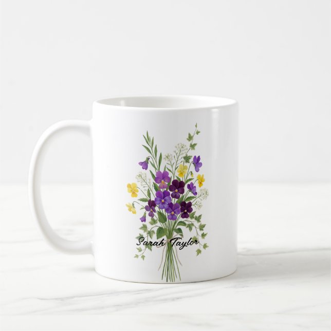 Custom Birth Flower Violet Personalized Mug (Left)