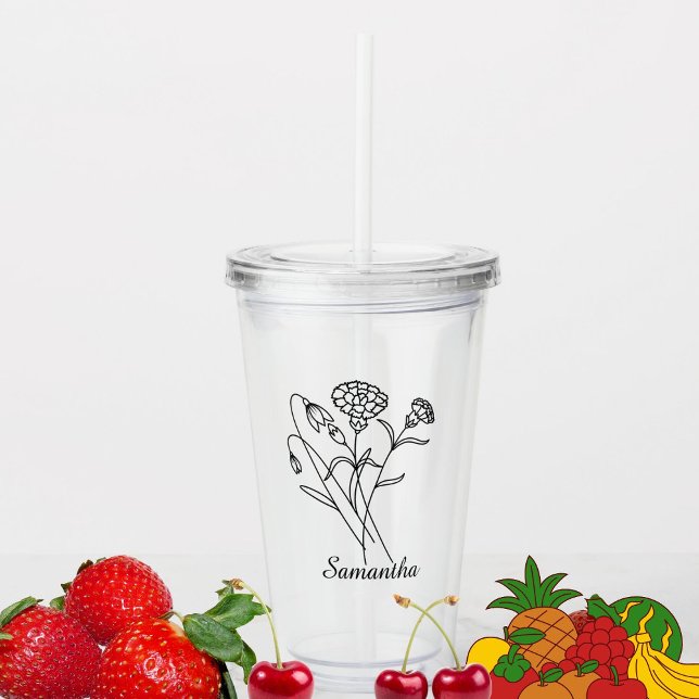 Custom Birth flower With Name Proposal ,Birthday  Acrylic Tumbler (Creator Uploaded)
