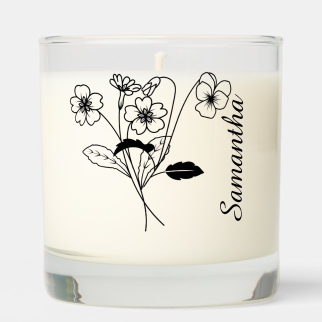 Custom Birth flower With Name Proposal ,Birthday  Scented Candle (Front)