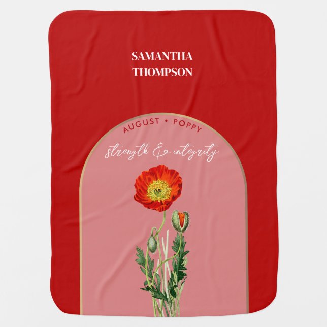 Custom Birth Flowers Month August Poppy Baby Blanket (Front)