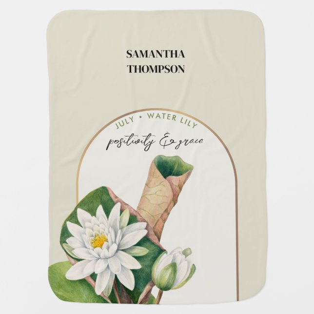 Custom Birth Flowers Month July Water Lily  Baby Blanket (Front)