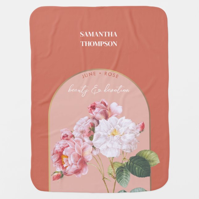 Custom Birth Flowers Month June Rose  Baby Blanket (Front)