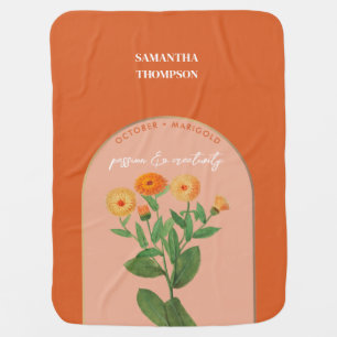 Custom Birth Flowers Month October Marigold Baby Blanket