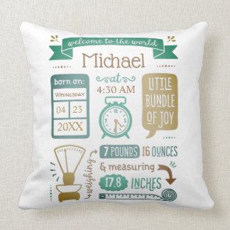 Custom Birth Stats Keepsake Throw Pillow