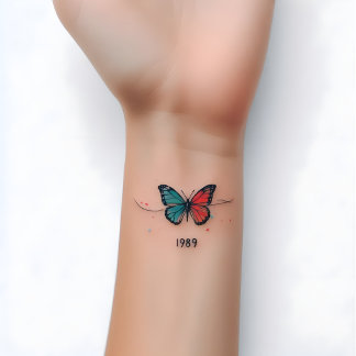Custom Birth Year Butterfly Personalized Date  Temporary Tattoos