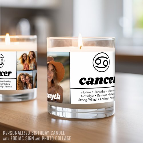 Custom Birthdate _ Zodiac Cancer _ 5 Photo BW Scented Candle