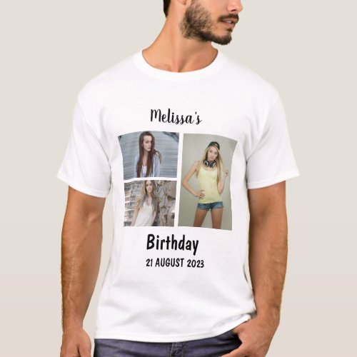 Custom Birthday 3 Photo Collage T_Shirt