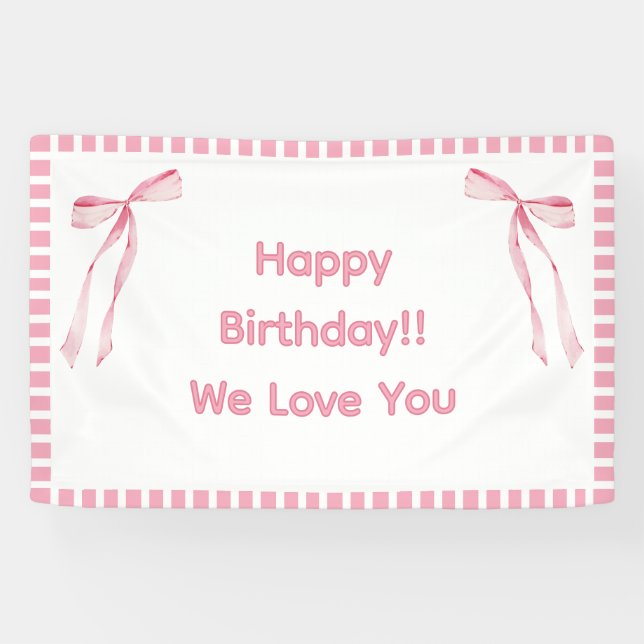 Custom Birthday Banner - Coquette Cute Bow Theme (Horizontal)