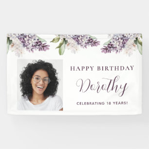 Custom Birthday Banner Photo 18th Purple Floral