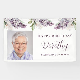 Custom Birthday Banner Photo 70th Purple Floral