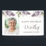 Custom Birthday Banner Photo 90th Purple Floral<br><div class="desc">Soft watercolor purple lilacs create a pretty springtime 90th custom birthday banner.  The guest of honor's photo is to the left. Happy Birthday,  their name and Celebrating 100 years is to the right. All of the text can be customized.</div>