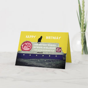 CUSTOM BIRTHDAY BILLBOARD W/ SITTING BLACK CAT CARD