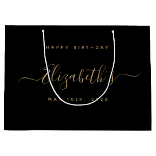 Custom Birthday Black and Gold Large Gift Bag