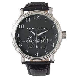 Custom  Birthday Black and White Watch